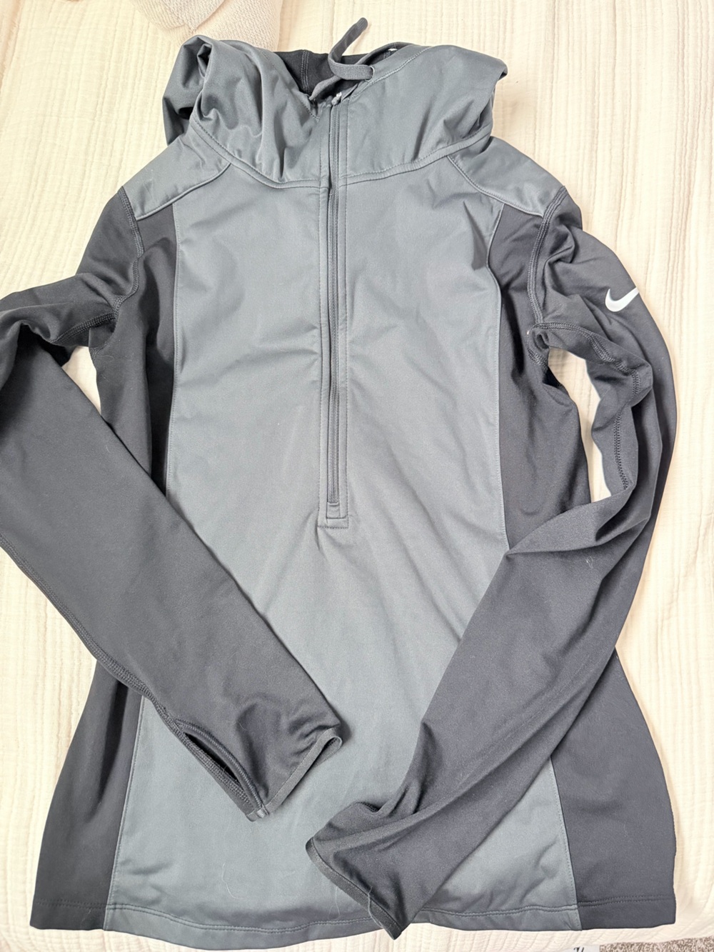 Nike Women's Gray and Black Performance Half-Zip Hoodie